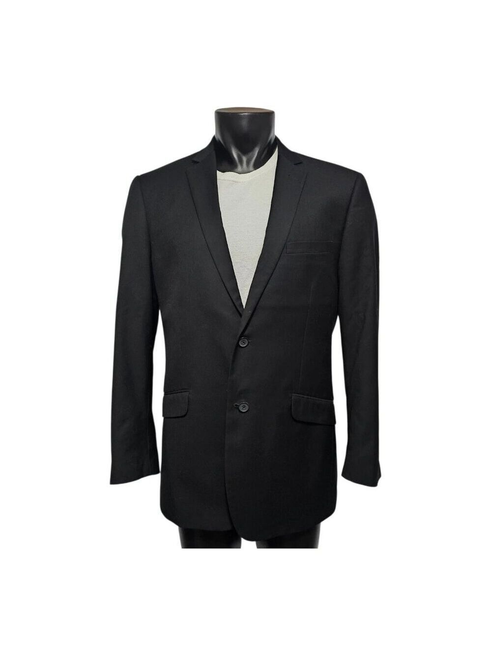 Renoir Two Button Blazer 44L Black Lined Pockets 201-1 Jacket Suit Separate